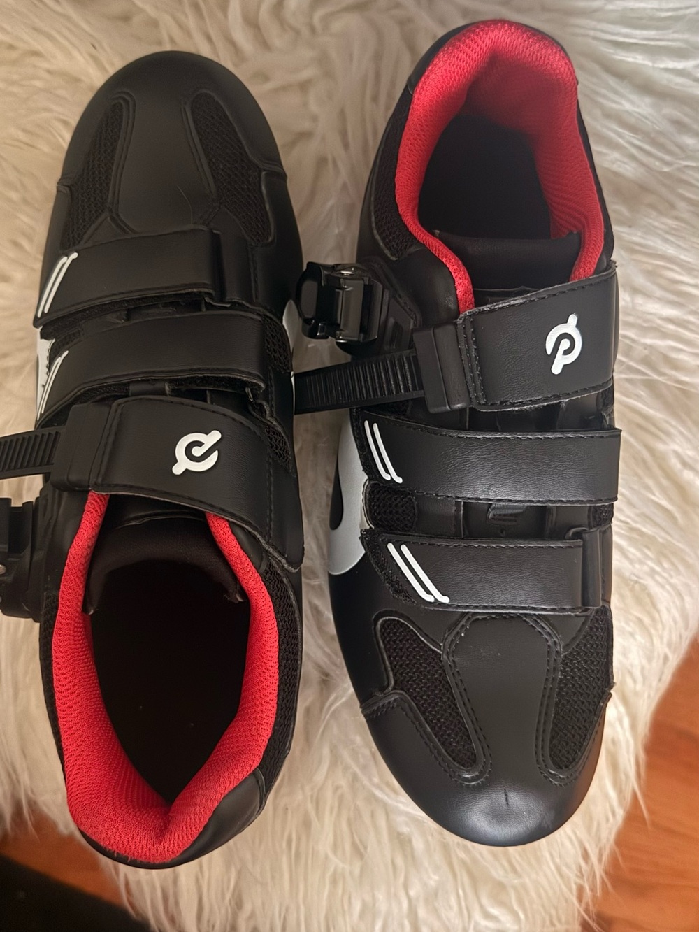 Peloton Unisex Black Cycling Shoes with Red Interior and White Accents